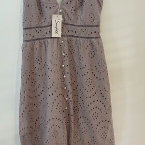 Simplee Women's Eyelet Button Front Sundress, Taupe, XL